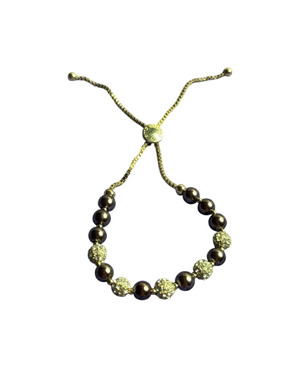 Charter Club Brown Faux Pearl Rhinestone Pave Adjustable Bracelet Box Chain